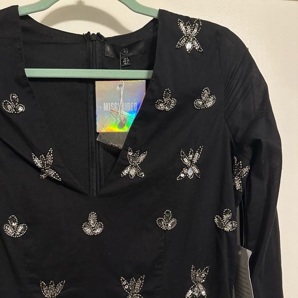 Missguided black and silver crystal embellished romper sz 4 - Picture 4 of 7